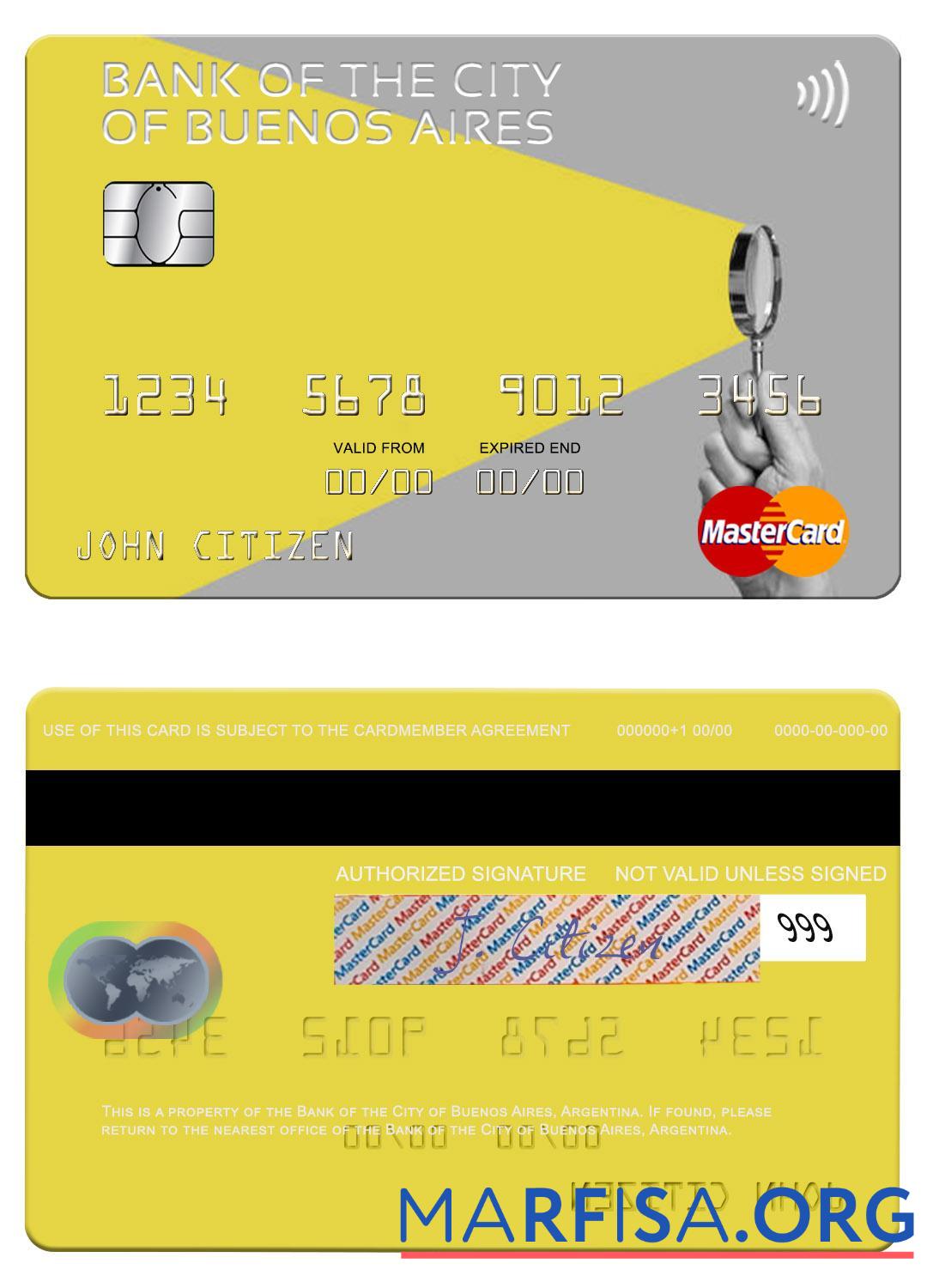 Blank Argentina Bank of the City of Buenos Aires mastercard sample